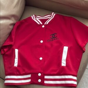 Red and White Varsity Bomber Jacket